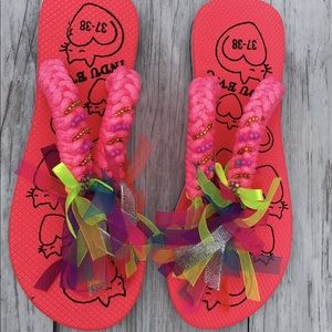 Hot Pink Ribbon Flip Flops